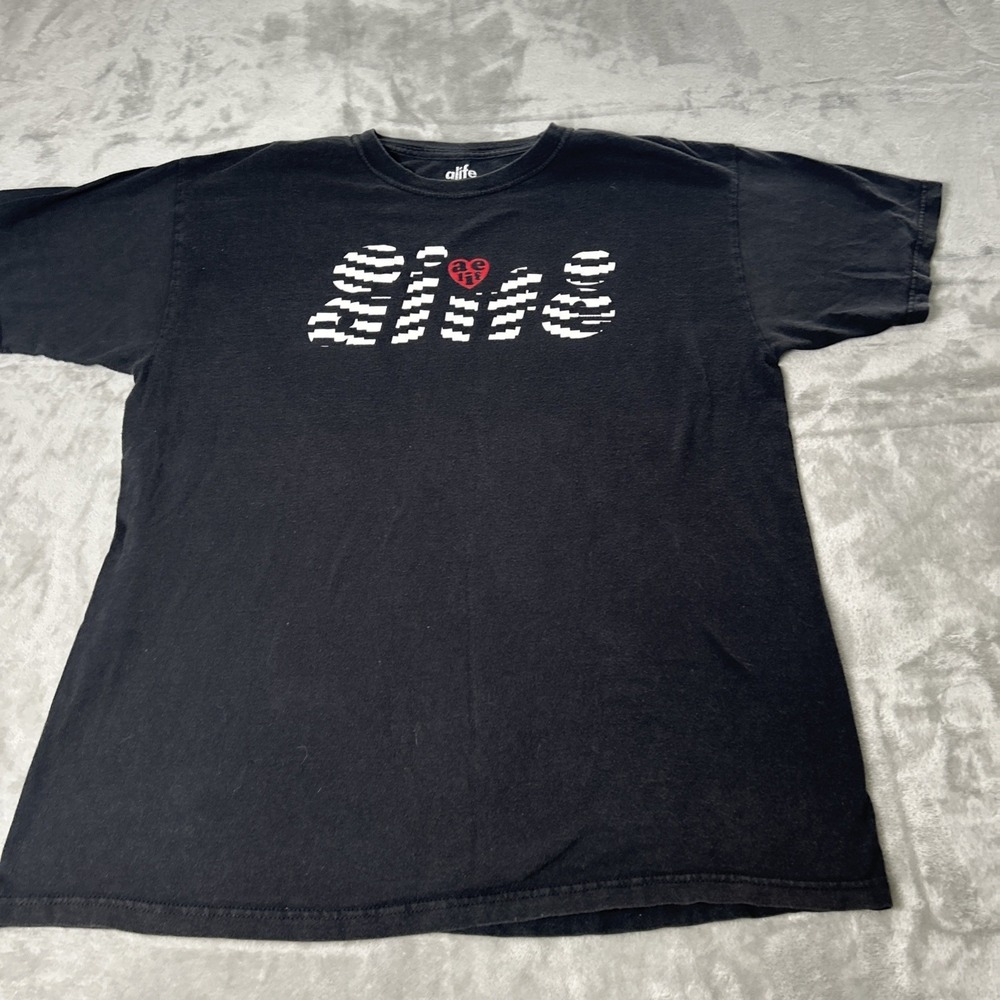 Vintage Alife Blockletter T Shirt Navy Blue White Size L Made in USA NYC